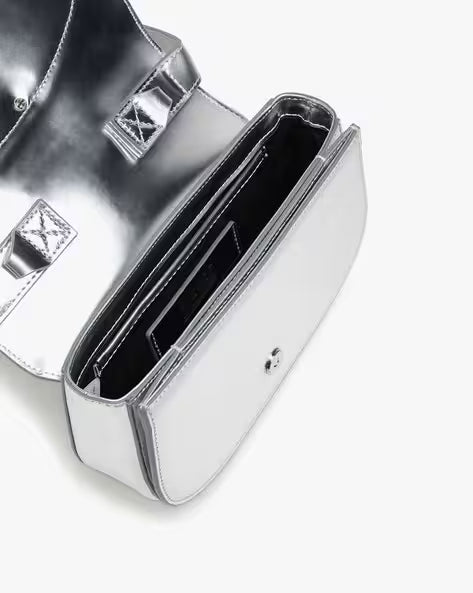 Premium Silver Leather Shoulder Bag with Extra Strap
