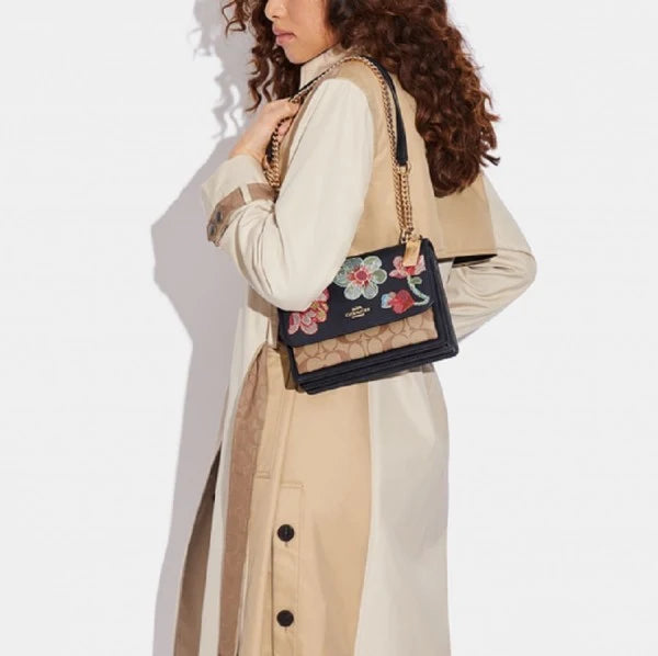 Premium Klare Black Floral Embroidered Sling Bag with Chain Strap