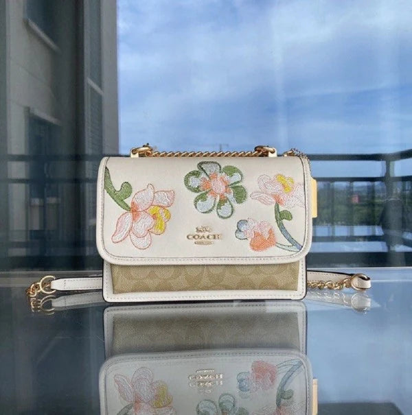 Premium Klare White Floral Embroidered Sling Bag with Chain Strap