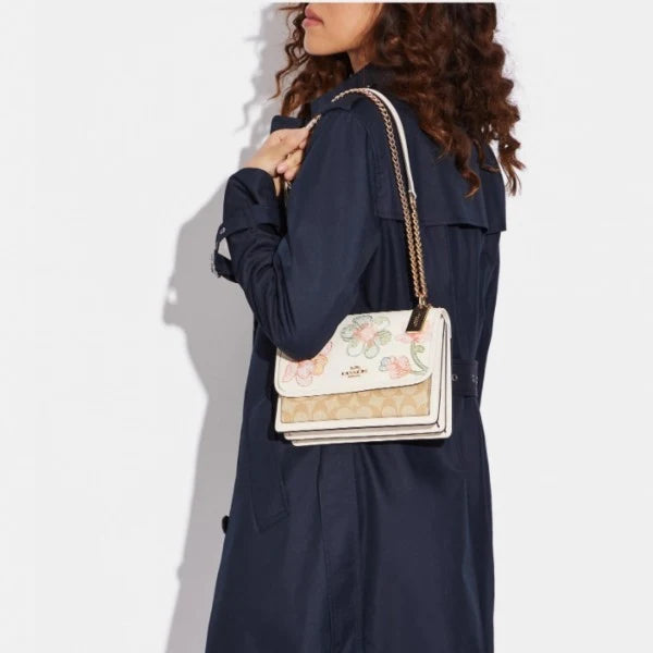 Premium Klare White Floral Embroidered Sling Bag with Chain Strap