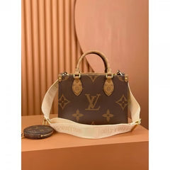 Premium Brown On The Go Pochette with Coin Pouch, Magnetic Box Dust Bag - 1178