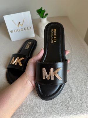 Premium Black Flat Slippers with Gold-Tone Accent