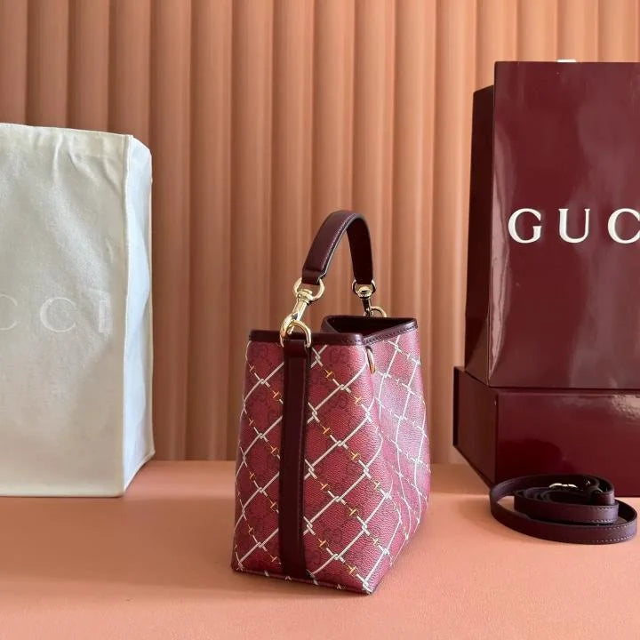 Premium Bucket Bag With OG Box & Dust Bag (Burgundy - 1250)
