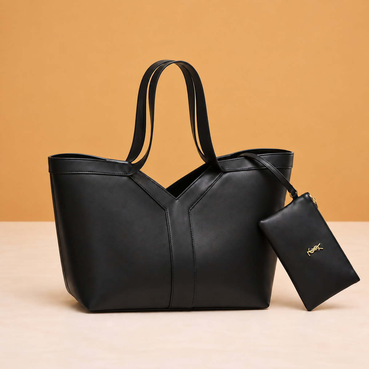 Premium Black Canvas Tote Bag with Detachable Pouch