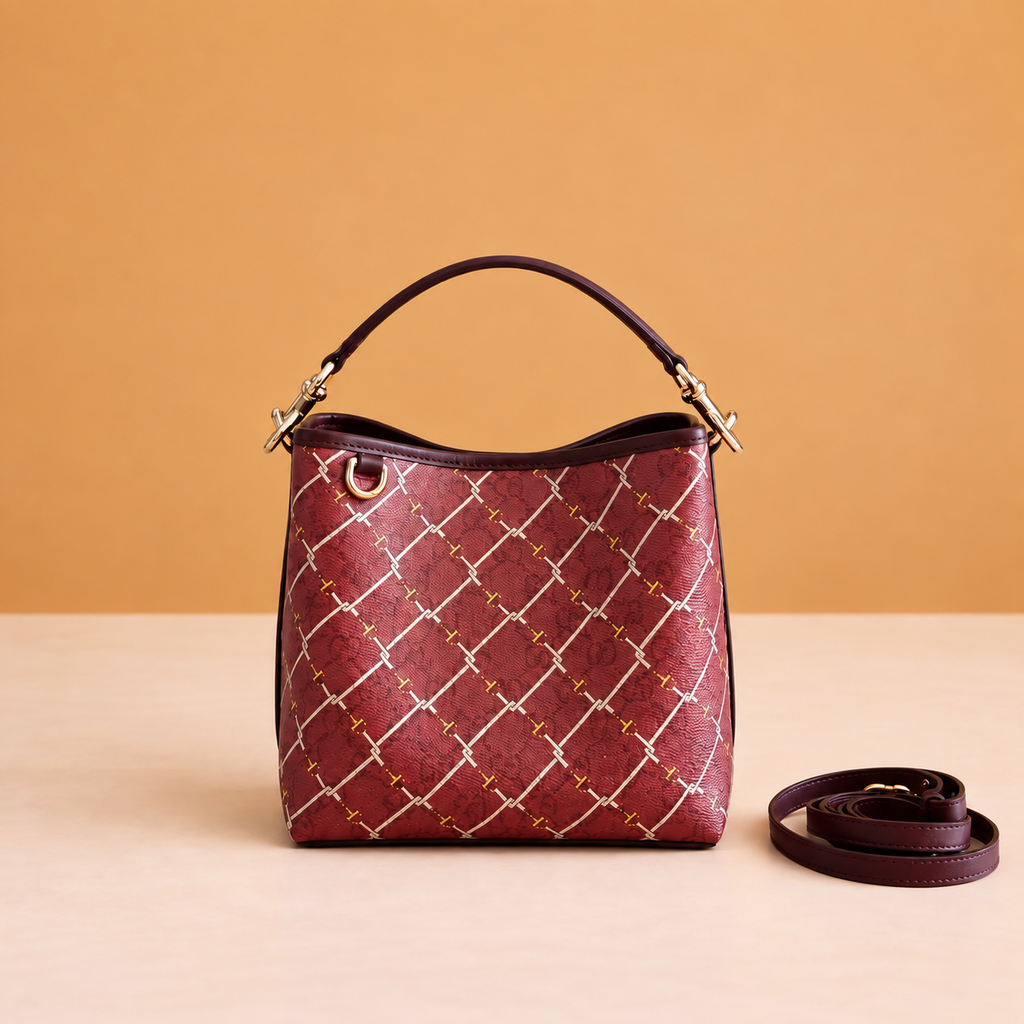 Premium Bucket Bag With OG Box & Dust Bag (Burgundy - 1250)