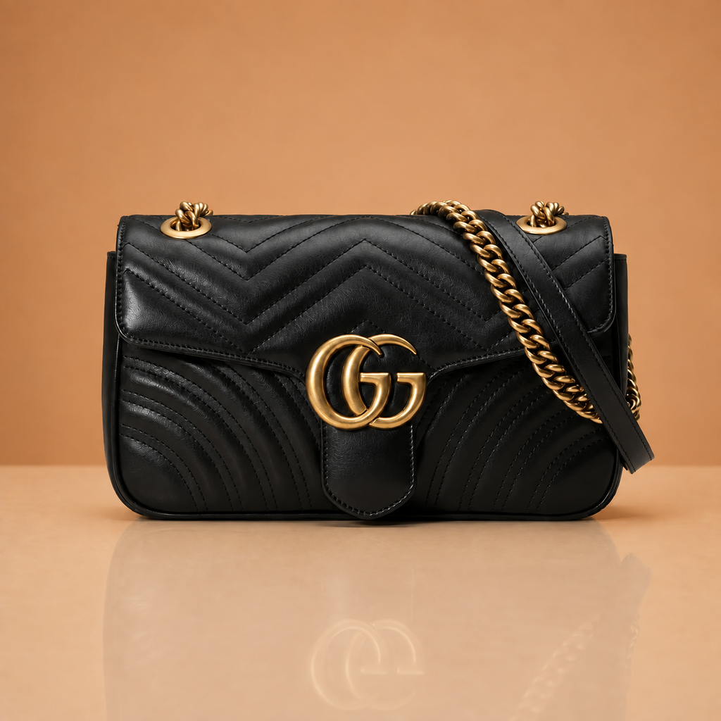 Premium Black Shoulder Bag with Gold-Tone Chain
