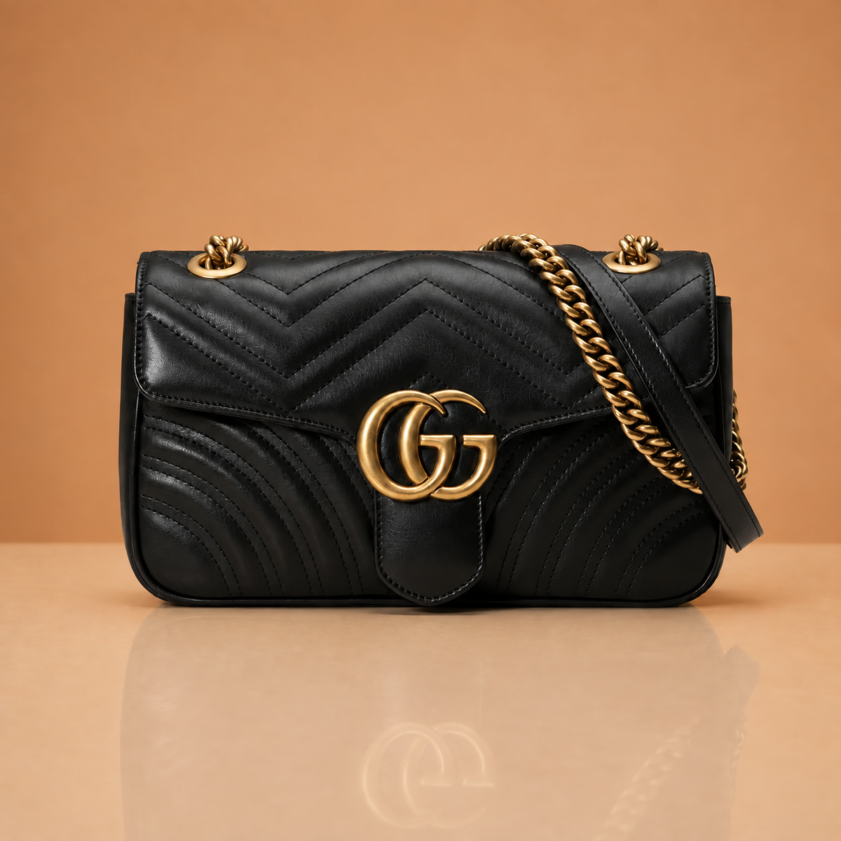Premium Black Shoulder Bag with Gold-Tone Chain
