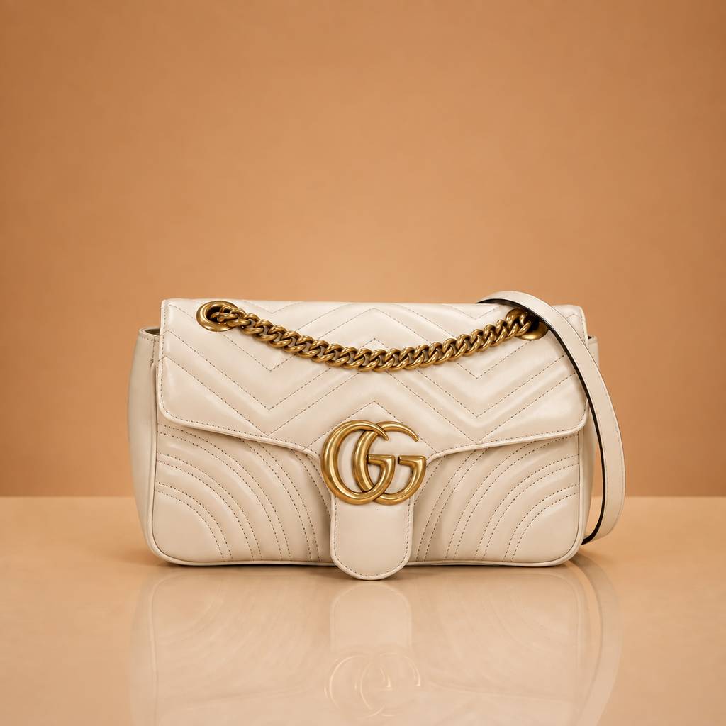 Premium White Shoulder Bag with Gold-Tone Chain