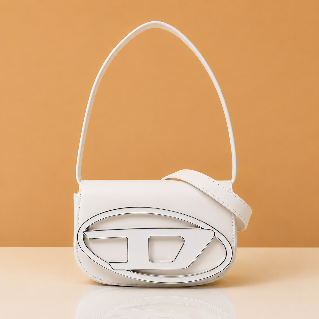 Premium White Leather Shoulder Bag with Extra Strap