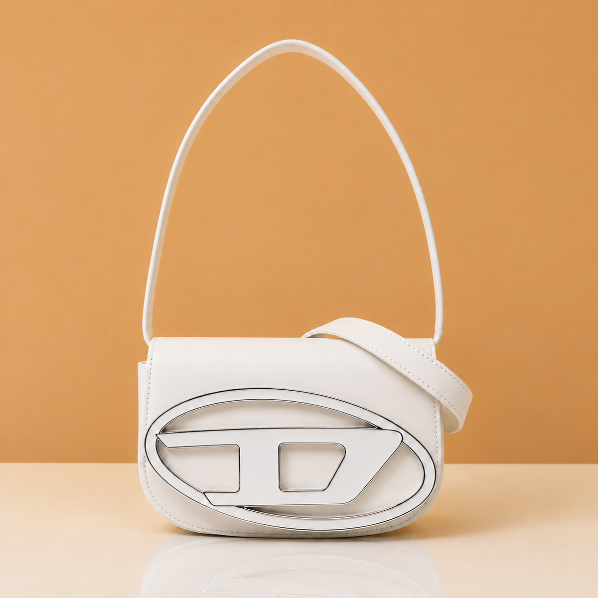Premium White Leather Shoulder Bag with Extra Strap