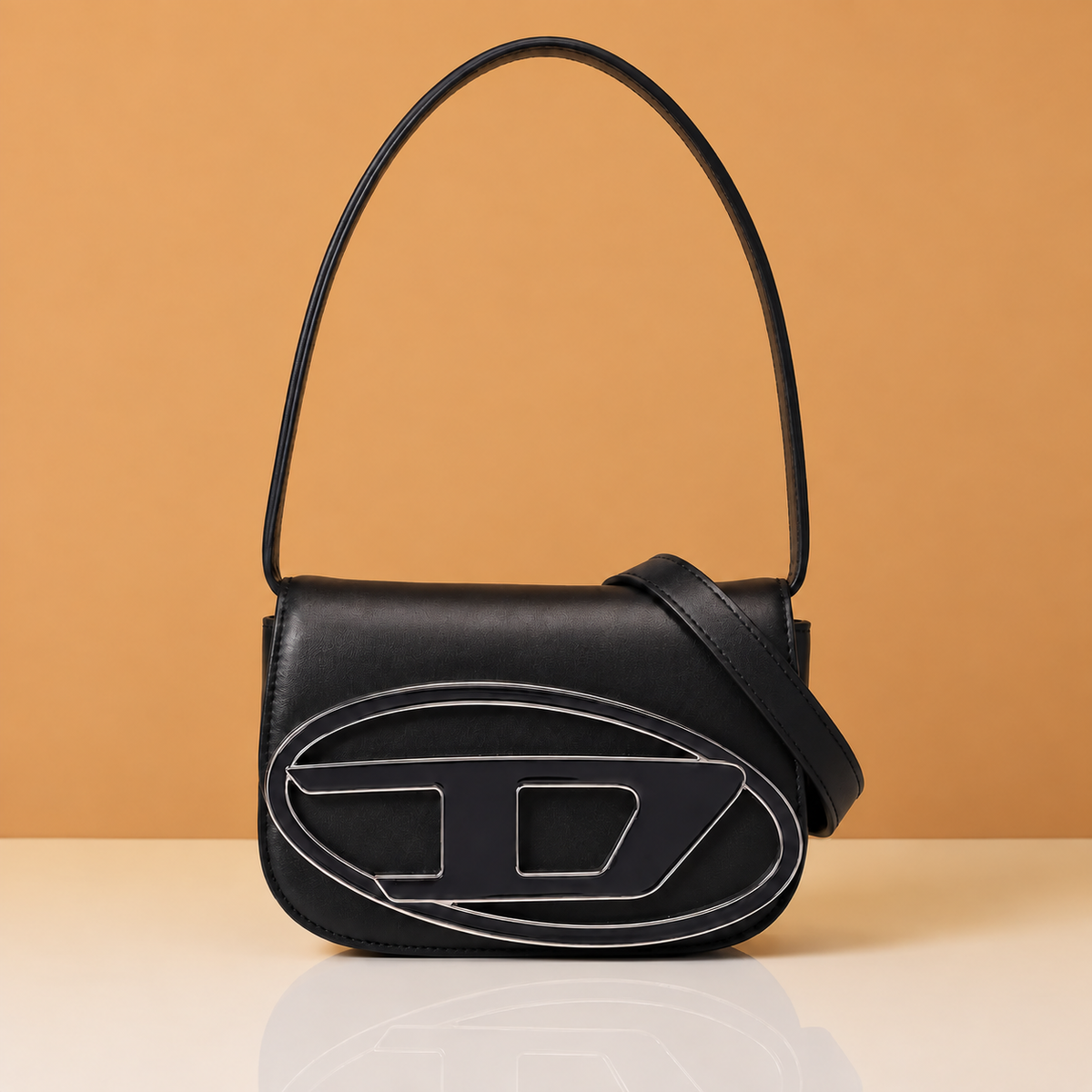 Premium Black Leather Shoulder Bag with Extra Strap