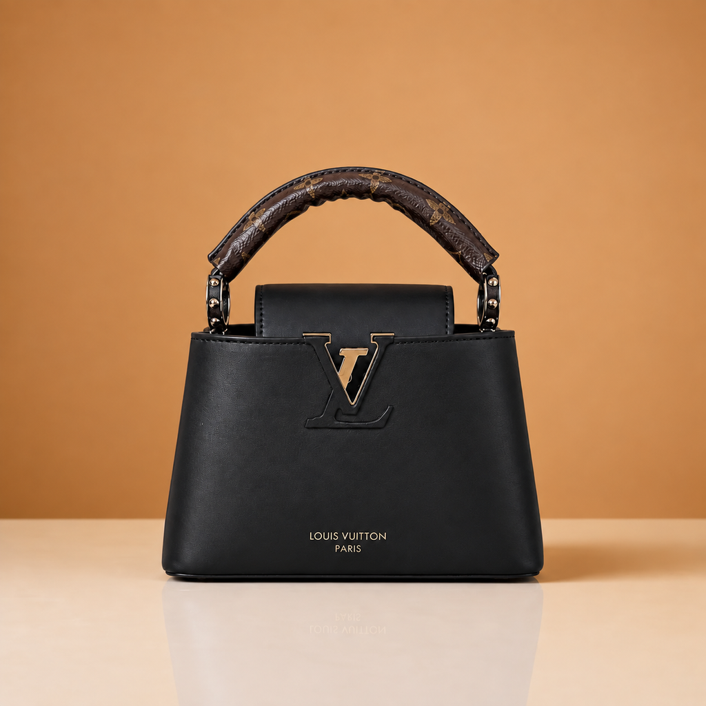 Premium Black Leather Bag with Box, Dust Bag Extra Shoulder Strap