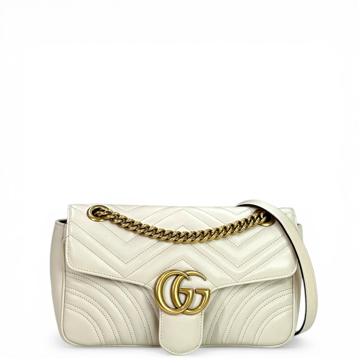 Premium White Shoulder Bag with Gold-Tone Chain