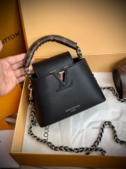 Premium Black Leather Bag with Box, Dust Bag Extra Shoulder Strap
