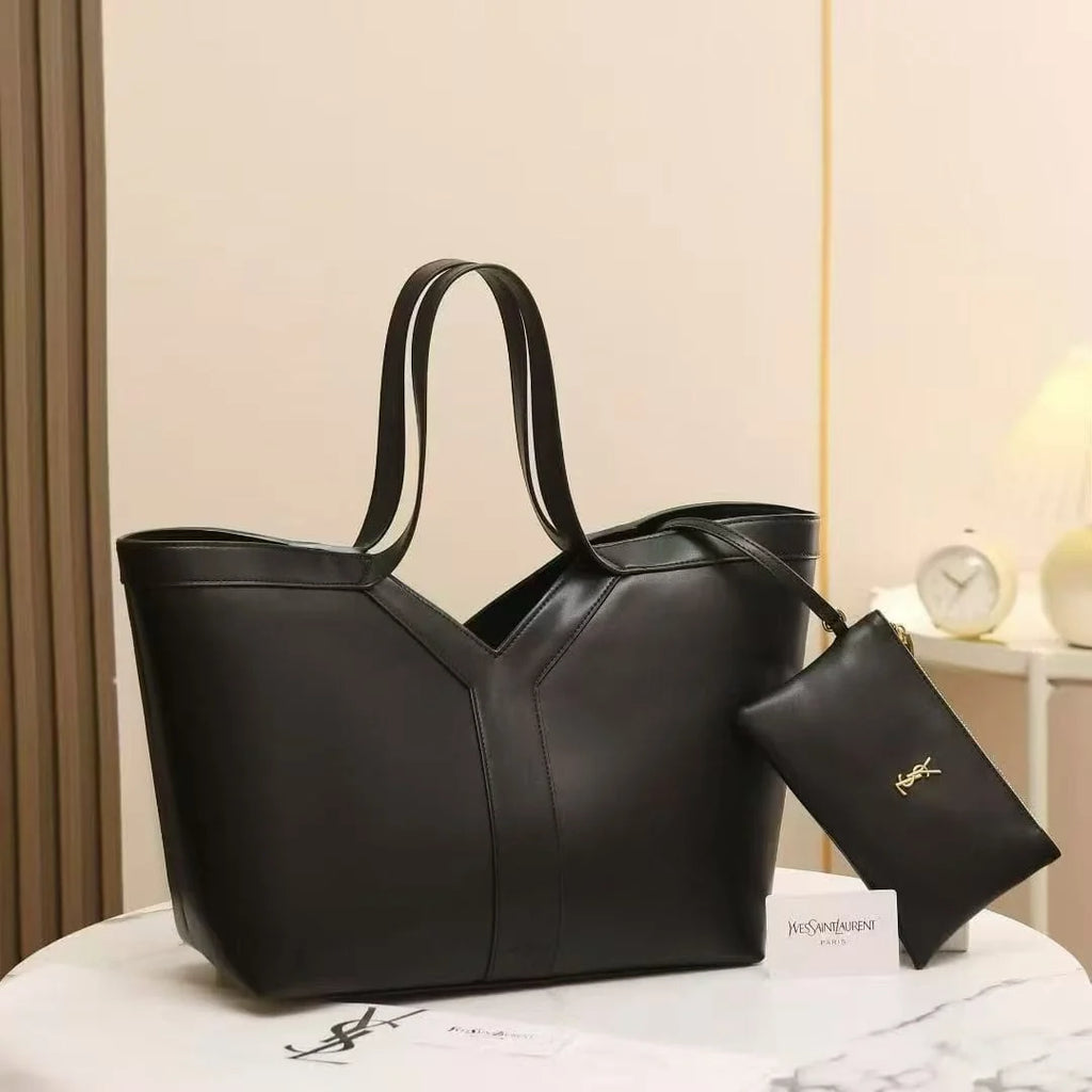 Premium Black Canvas Tote Bag with Detachable Pouch